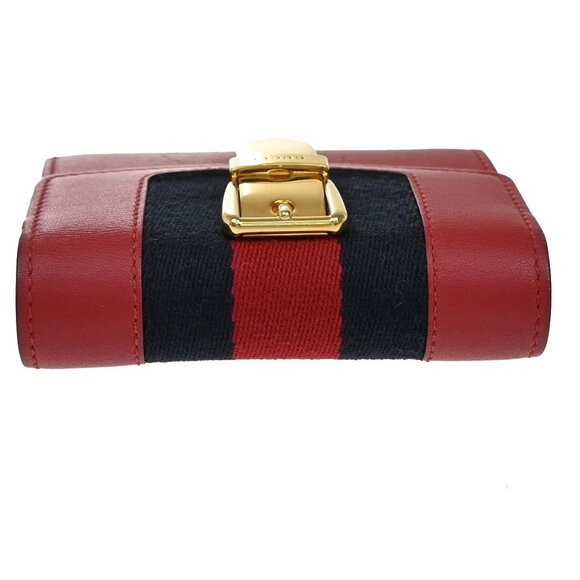GUCCI Logo Sylvie Compact Trifold Wallet Leather Red GHW Made in Italy 37KB092 - Picture 5 of 13